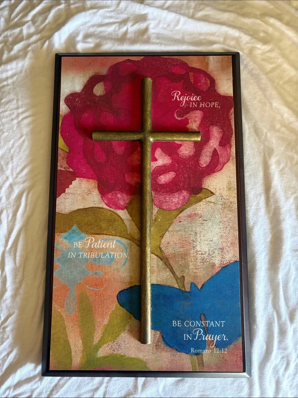 Demdaco Floral Cross Wall Art in Pink, Gold, Blue